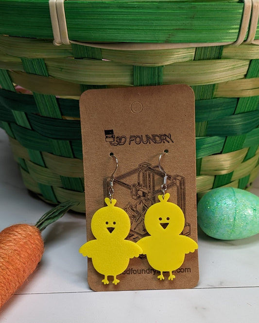 3d printed yellow chick earring